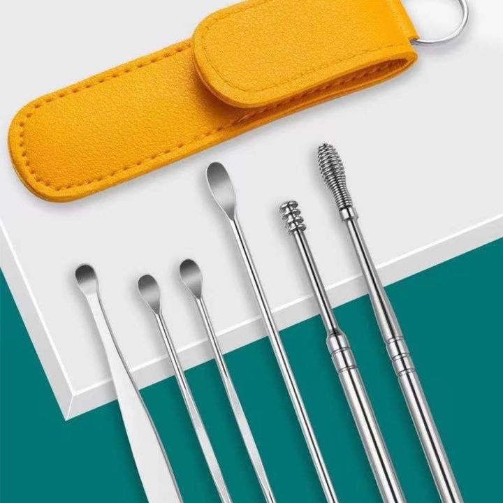 6 Pcs Stainless Steel Ear Cleaner Kit - Earpick Wax Remover, Curette & Spiral Ear Pick Tool