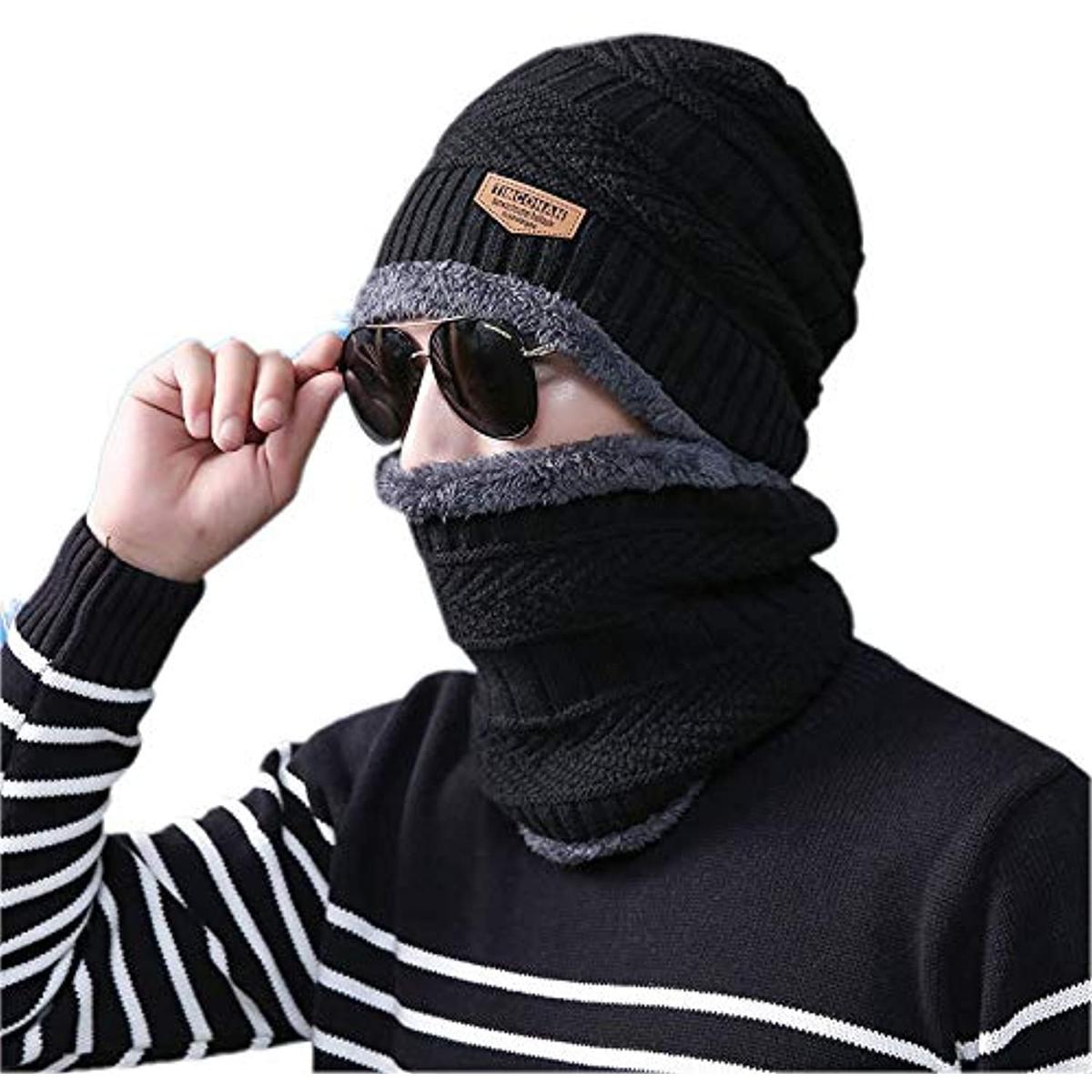 Wool Winter Cap for Men & Women - Beanie with Neck Warmer
