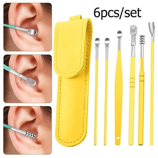 6 Pcs Stainless Steel Ear Cleaner Kit - Earpick Wax Remover, Curette & Spiral Ear Pick Tool
