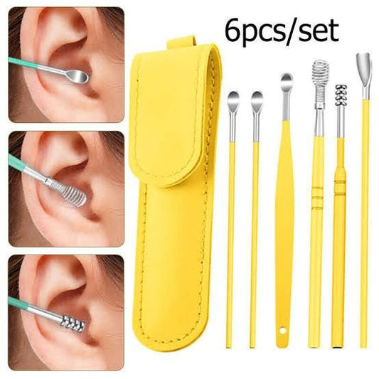 6 Pcs Stainless Steel Ear Cleaner Kit - Earpick Wax Remover, Curette & Spiral Ear Pick Tool